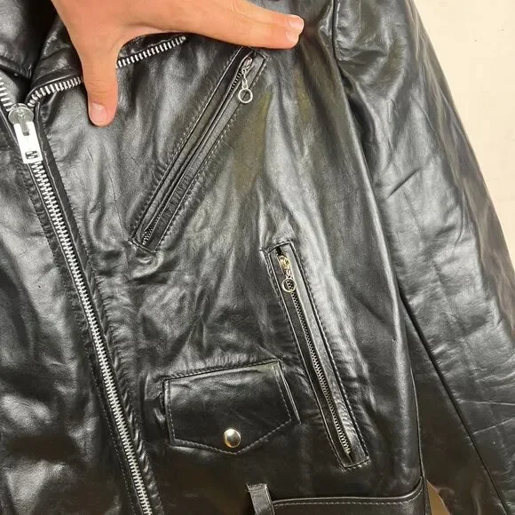 Vintage Excelled Biker Leather Jacket USA Size 42T / XL Tall - Picture 5 of 8